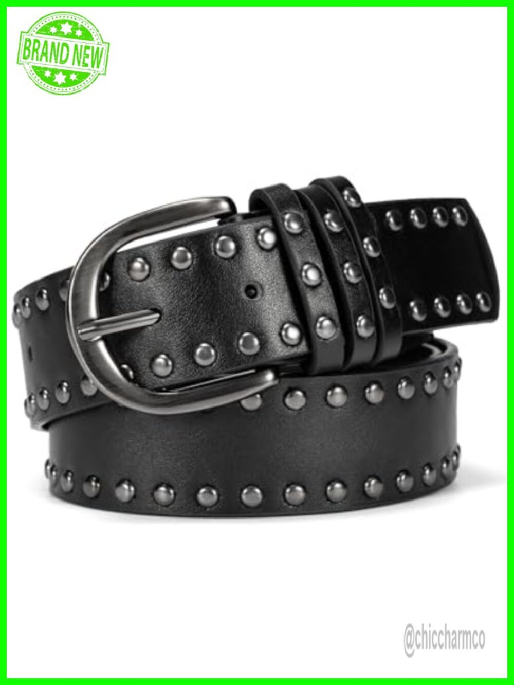Studded PU Leather Belt for Women Punk Goth Grunge Adjustable